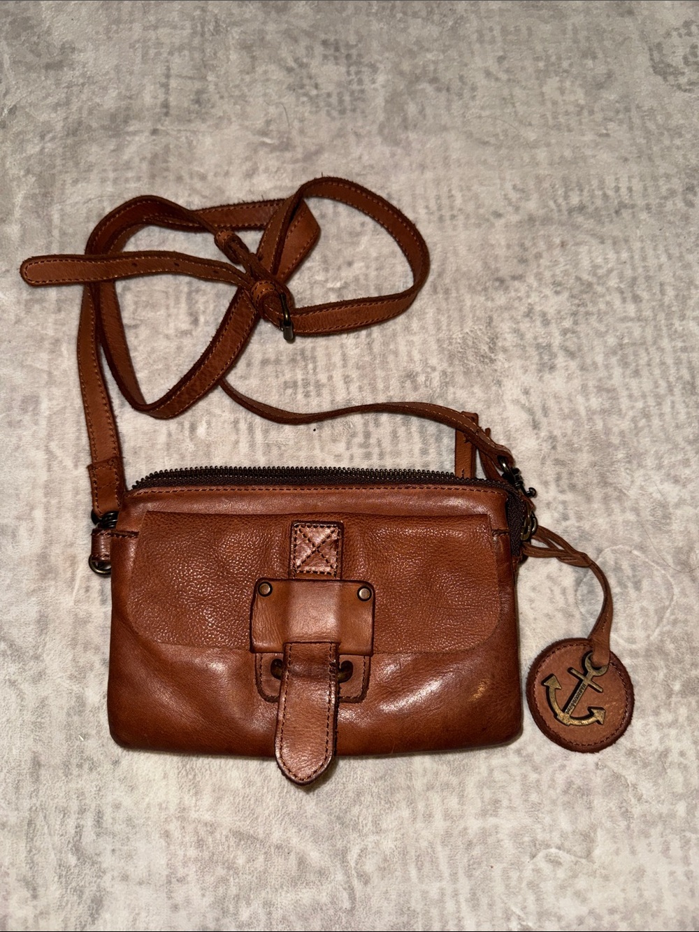 Leather Brown Crossbody Bag with Anchor Charm
